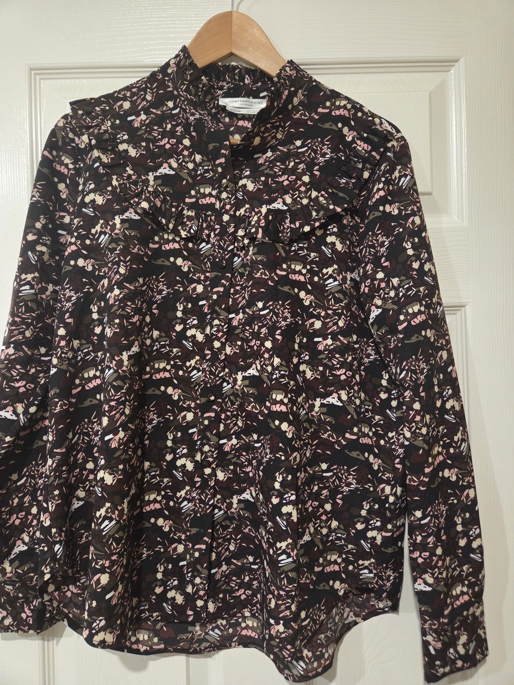 Contemporaine Simons Floral Ruffle Blouse Medium NWT Recycled Chiffon